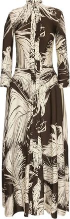 Oscar De La Renta Jersey midi-jurk met veren - Bruin