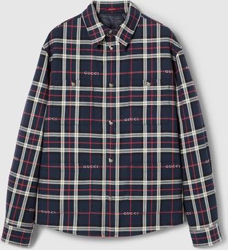 Gucci Tartan Cotton Jacquard Padded Shirt, Size 42, Blue, Ready-to-wear