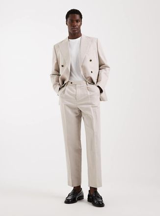 Asos Pantaloni da abito comodi affusolati in misto lino color pietra-Neutro