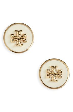Tory Burch Icon Enamel Stud Earrings in Tory Gold /New Ivory at Nordstrom