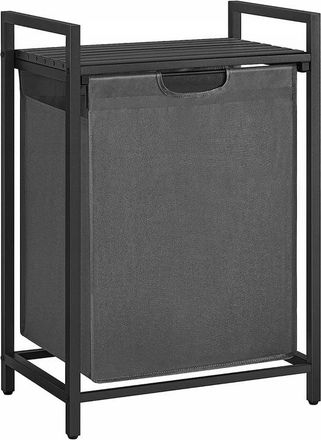 Vasagle Cesto Para Ropa Sucia, Cesta Colada, Bolsa Colada De Tela Oxford Extra&iacute;ble Y Desmontable, Estante, Marco Met&aacute;lico, 65 L, 50 X 33 X 72 Cm, Gris Y Negro
