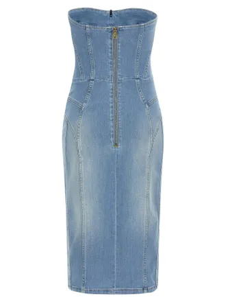 Elisabetta Franchi Stonewashed Denim Bustier Dress - Blue