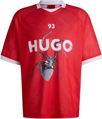 HUGO BOSS Relaxed-fit football-style mesh T-shirt with seasonal print