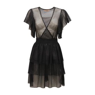 Twinset Short Dresses, female, Black, 2XS, Tulle dress with sequins, style 221Tt2051