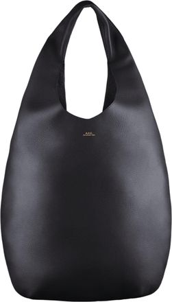 A.P.C. Black Le Neige Gold Embossed Logo Cowhide Leather Tote Bag