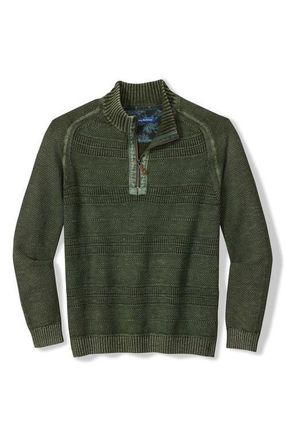 Tommy Bahama Saltwater Textured Cotton Half Zip Sweater in Winchester Green at Nordstrom, Size Xxx-Large
