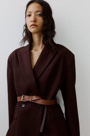 H&M Belted Double-breasted Blazer in Dark Brown at Nordstrom, Size X-Small