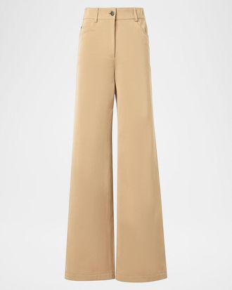Akris Cooper Wide-Leg Cotton Gabardine Pants