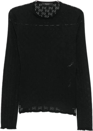 Gucci Truien & Vesten, Dames, Zwart, M, GG Monogram Trui met Ronde Hals