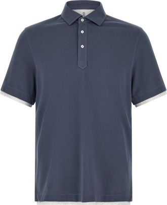 Brunello Cucinelli Piqu&eacute; Polo Shirt - Heren - Polos - Blauw - S - Katoen - Tops