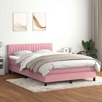 vidaXL Cama Box Spring Con Colch&oacute;n Terciopelo Rosa 140x220 Cm Vidaxl