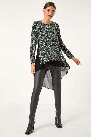 Roman Ditsy Spot Print Chiffon Hem Tunic Top