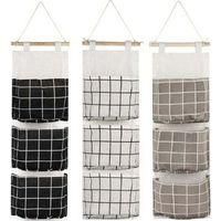 OEM Juego De 3 Bolsas De Almacenamiento Colgantes Con 3 Bolsillos (negro/gris/blanco), Cesta Organizadora De Pared De Tela Para Dormitorio, Ba&ntilde;o Y Cocina 