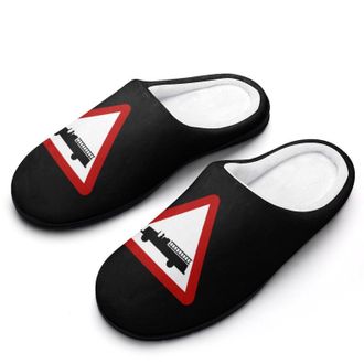 Generic Road Sign Fire Station Funny Mens Slippers Cotton Warm House Shoes Memory Foam Sandals Print Size 7-14