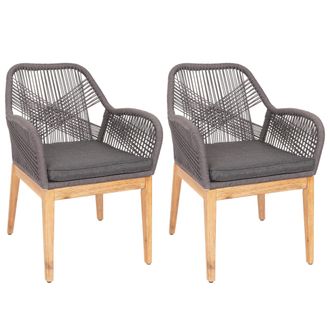 Hhg Hhg - Lote De 2 Sillas De Jard&iacute;n 678b, Sill&oacute;n De Exterior, Mimbre Resistente A La Intemperie Madera Acacia, Cojines Gris Antracita