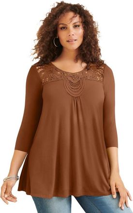 Roaman's Lace Embellished Swing Ultra Femme Top in Cognac at Nordstrom, Size 20