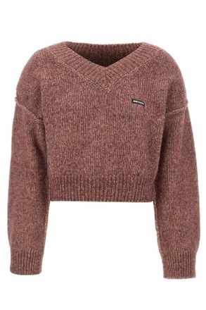 Rotate Red Loose-Fit V-Neck Merino Wool Sweater