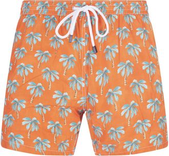 Barba Orange Swim Shorts With Palm Pattern