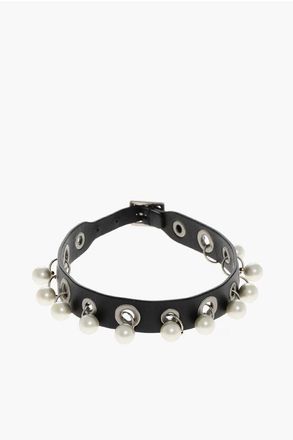 Dior Leather Choker Necklace with Metal Eyelets and Beads size Unica