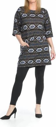 Papillon Geometric A-Line Sweater Dress With Pockets In Navy