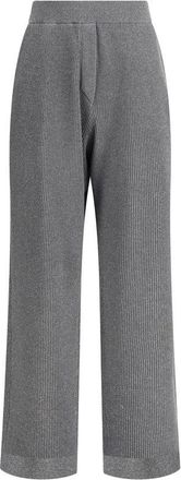 Brunello Cucinelli Wide Trousers, female, Gray, L, Ribbed Lurex Trousers