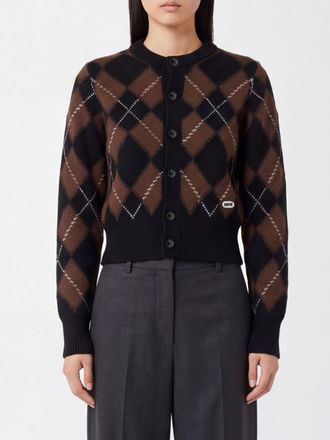 Ami Cardigan in pura lana vergine con motivo a rombi e scollo a girocollo