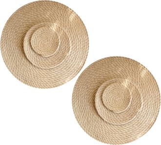 OEM Juego De 2 (6) Manteles Individuales Anti-quemaduras, No Lavables, Hechos De Lino Y Paja, Resistentes Al Calor, Color Bamb&uacute; Beige, 11 Cm, 24 Cm Y 36 C