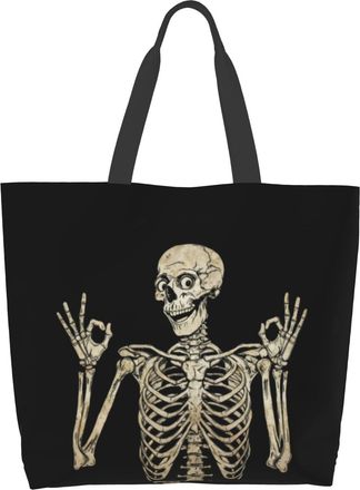 Generic Skeleton Posing8 Women Handbag Durable Tote Bag Lightweight Shopping Bags For Ladies Picnic Yoga