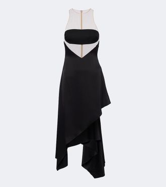 DAVID KOMA Asymmetric mesh-paneled midi dress