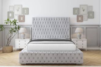 Sloomy Ambassador Naples Bed Frame With 50 Upholstered Headboard in Silver | Size: Single