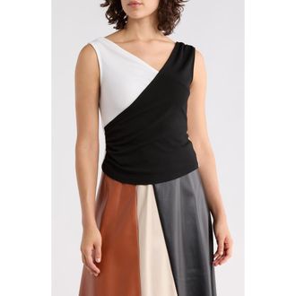 Patrizia Luca Colorblock Sleeveless Top in Black/Off White at Nordstrom Rack, Size X-Small