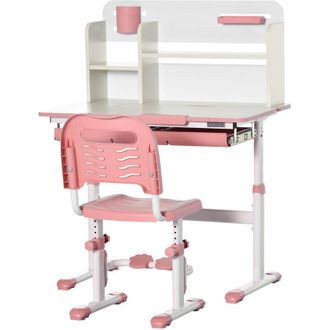 HOMCOM Set Sedia e Scrivania per Bambini 3+ Anni Regolabile con Cassetto Rosa