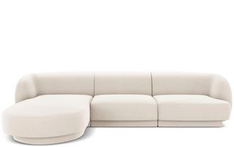 BLOOMINGLOFT 4-Sitzer Design Ecksofa Miley - mit Samtbezug Soft Beige