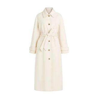 Twinset Belted Coats, female, Beige, Size: XS Contemporary Coat with Silver Buttons