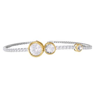 Diamond2Deal 14k Two-tone Gold 3.5 Ct Round Lab Grown Diamond Bangle Bracelet 7 VVS-VS, E-F