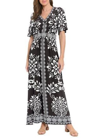 London Times Flutter Sleeve Maxi Dress in Black/White at Nordstrom Rack, Size Large