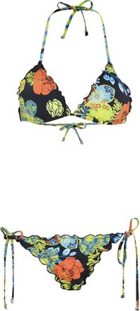 Amir Slama Bikini a fiori con ruches - Nero