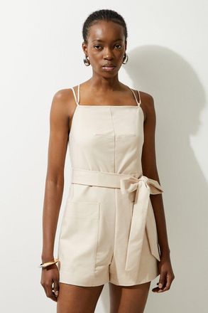 Karen Millen Cotton Sateen Woven Strappy Playsuit