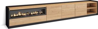 Skraut Home Skraut Home - Mueble Tv, Televisi&oacute;n, 310x37x50cm, Para Tv Hasta 80, Chimenea El&eacute;ctrica, Roble Y Negro