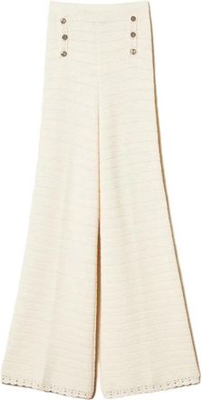 Twinset Gehaakte broek met knopen - Dames - Wijde Broeken - Beige - L - Broeken