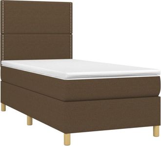 vidaXL Vidaxl - Cama Box Spring Colch&oacute;n Y Luces Led Tela Marr&oacute;n Oscuro 80x200cm