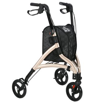 HOMCOM Folding 3 Wheel Rollator Aluminium Tri Walker Adjustable Handle Bag
