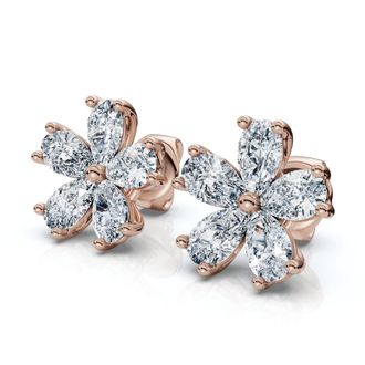 Pompeii3 1 3/4Ct Diamond Pear Shape Flower Diamond Studs 14k Gold Earrings Lab Grown