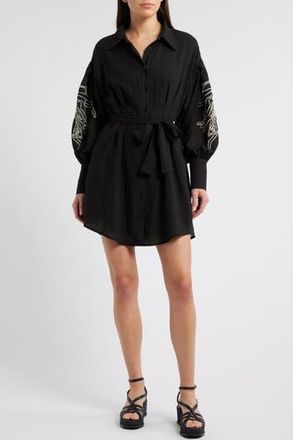 Ciebon Brielle Embroidered Long Sleeve Shirtdress in Black at Nordstrom Rack, Size X-Small