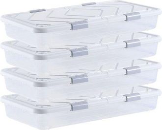 OEM Contenedor De Almacenaje Para Debajo De Cama 4 Piezas 80,5 X 39,6 X 17,5 Cm Caja De Pl&aacute;stico Bajo Cama Con Tapa Y Cierre Organizador De Ropa, Zapatos,