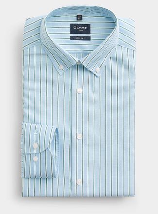 Olymp Mens Green stripe shirt Modern fit