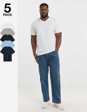 Jacamo 5 Pack Multi V Neck T-Shirts Long