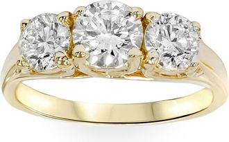 Pompeii3 2ct Three Stone Diamond Engagement Ring 14K Yellow Gold Size Selectable