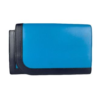 Herm&egrave;s Blue Tadelakt Leather Long Wallet (Bi-Fold) (Pre-Owned)