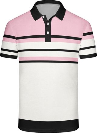Generic Mens Vintage Striped Polo Shirt Short Sleeve Casual Golf Shirt Breathable Moisture-Wicking Classic Collared T-Shirt for Golf Work and Daily Wear (UK, 